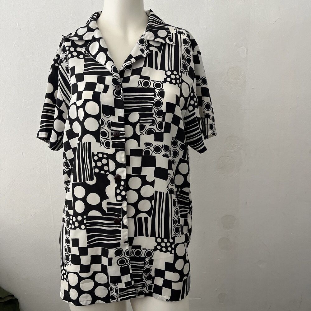 Vtg Nicola Shirt Top Sz L Geometric Artsy Wacky Funky Kaleidoscope Art Teacher